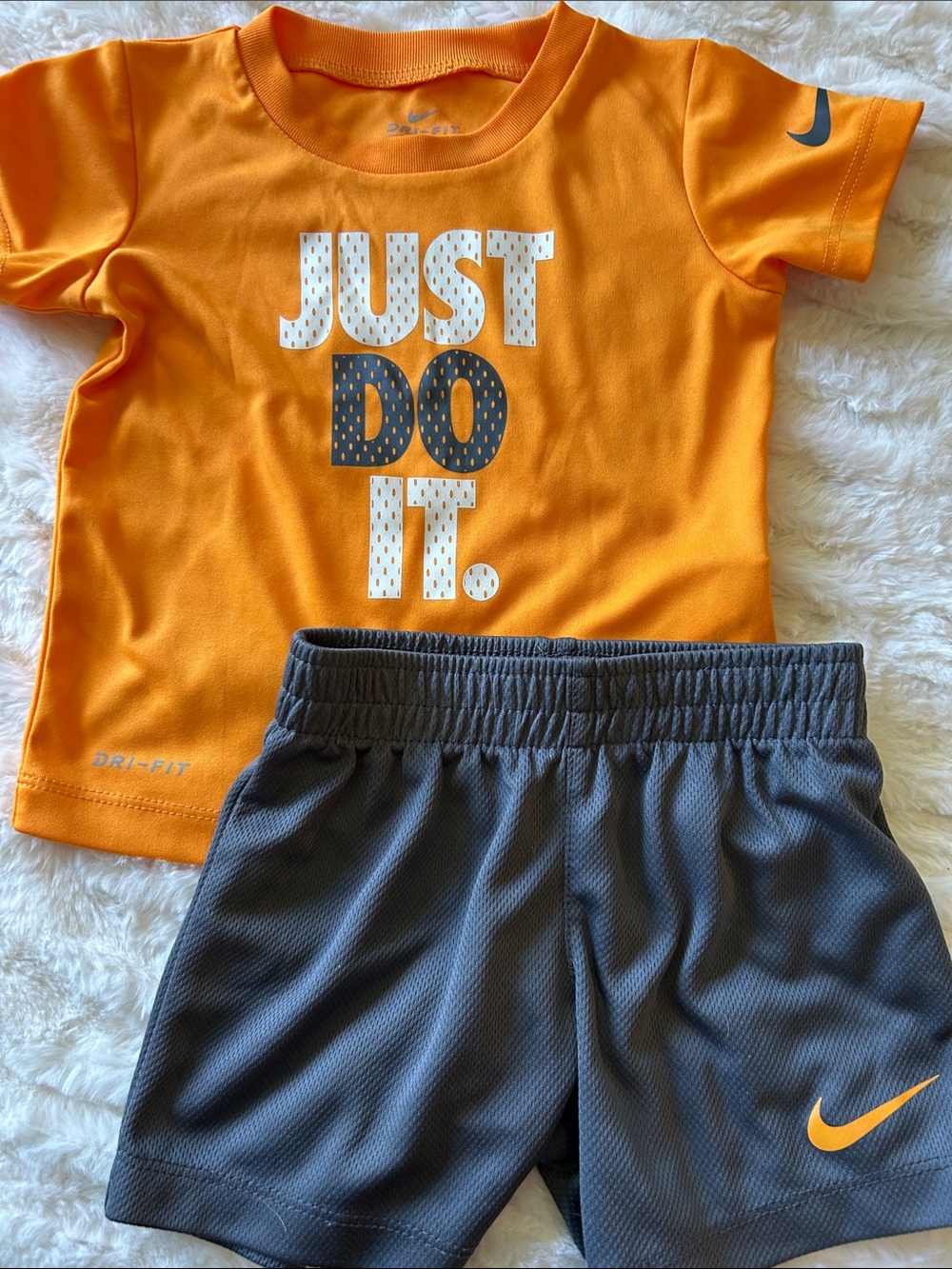 Nike Orange 'Just Do It' Tee with Charcoal Gray Shorts